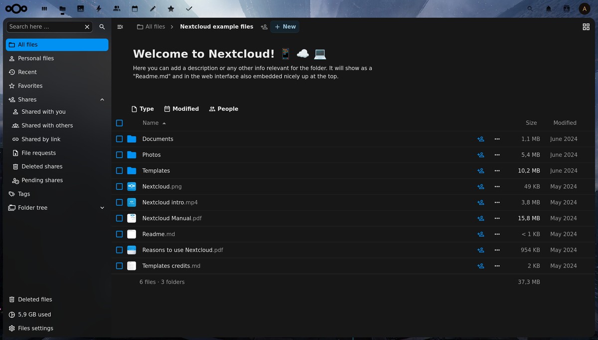 Nextcloud web interface